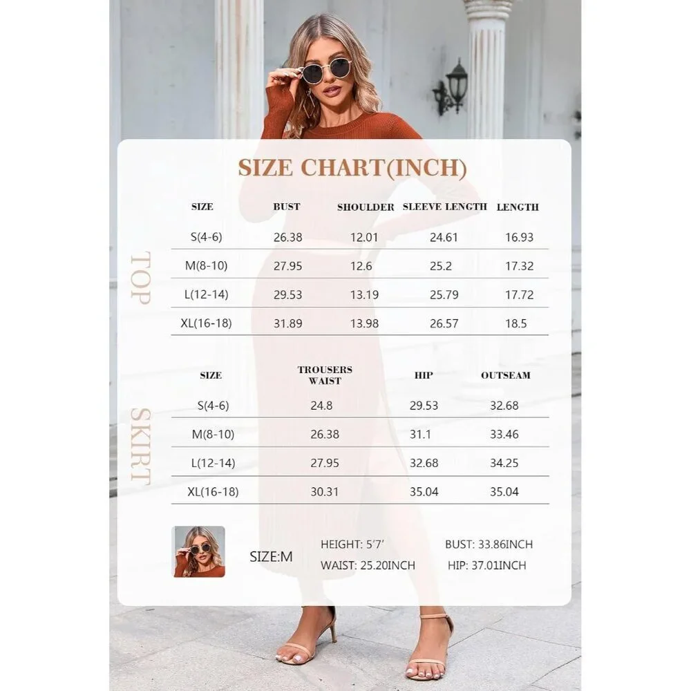 Women's Knit Sweater Outfits Set Medium Ribbed Crop Top Maxi Skirt - Picture 6 of 6